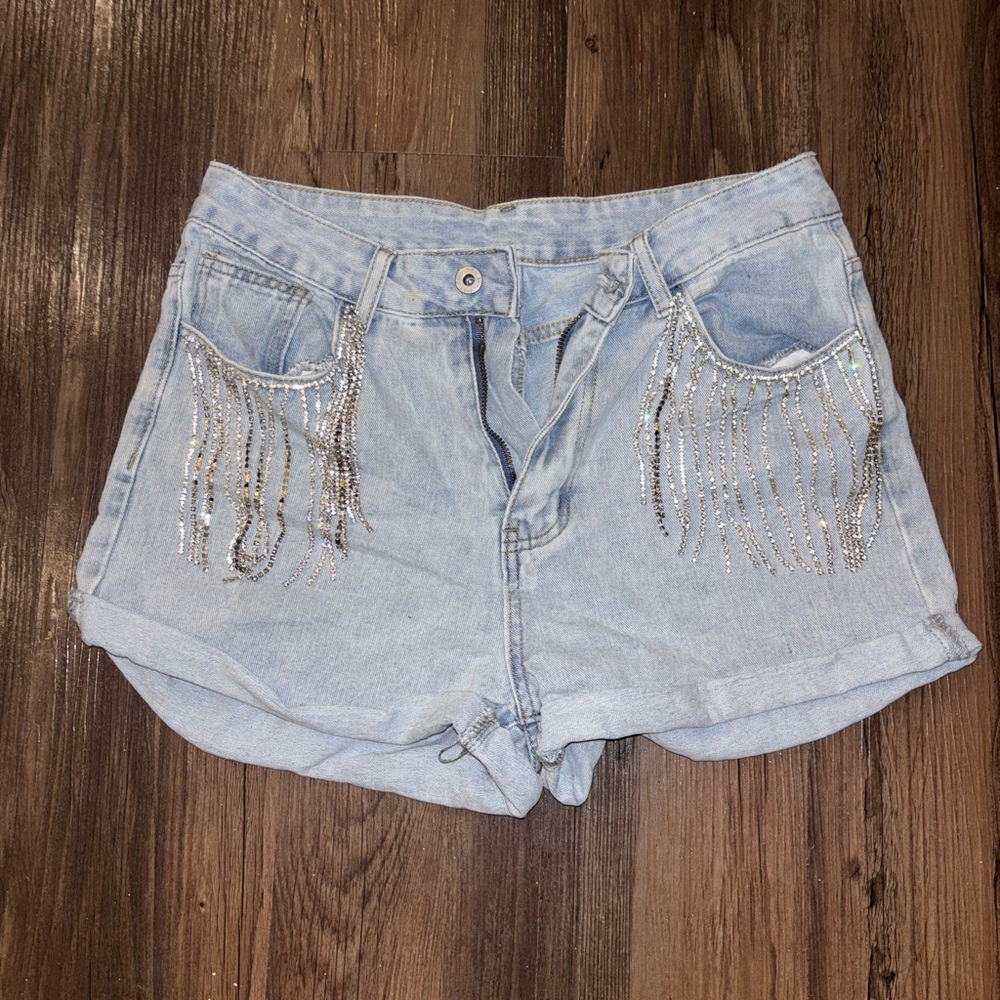 Diamond studded chain design Jean shorts